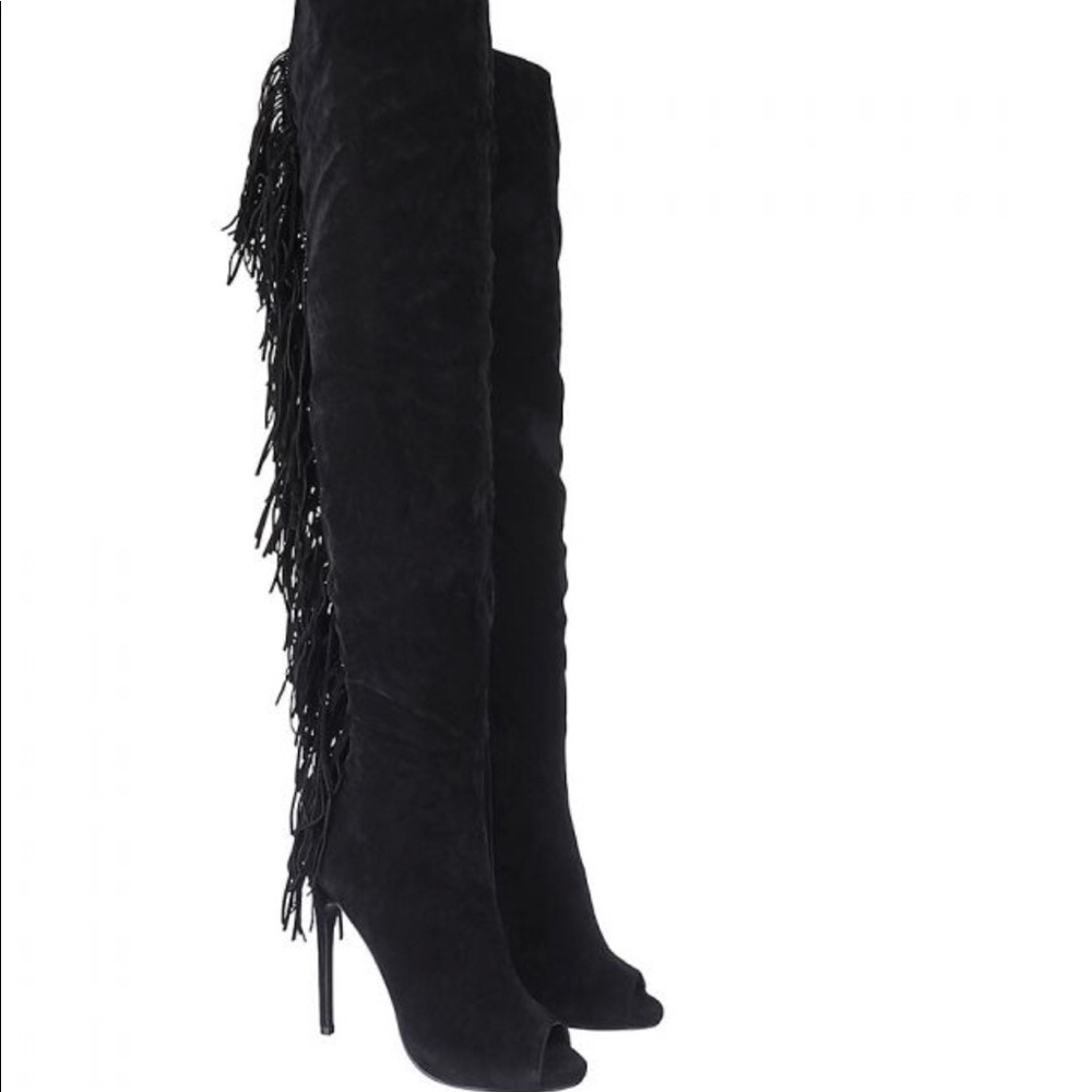 Women's Thigh-High Fringe Boot Rose Black